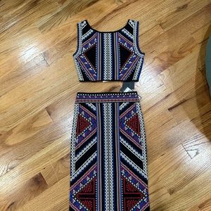 BCBGMaxAzria Black and Red Geometric Skirt Set